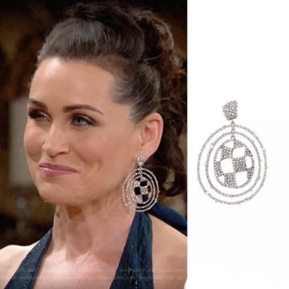 ALEXIS BITTAR • Silver Checkerboard Orbiting Hoop Crystal Earrings